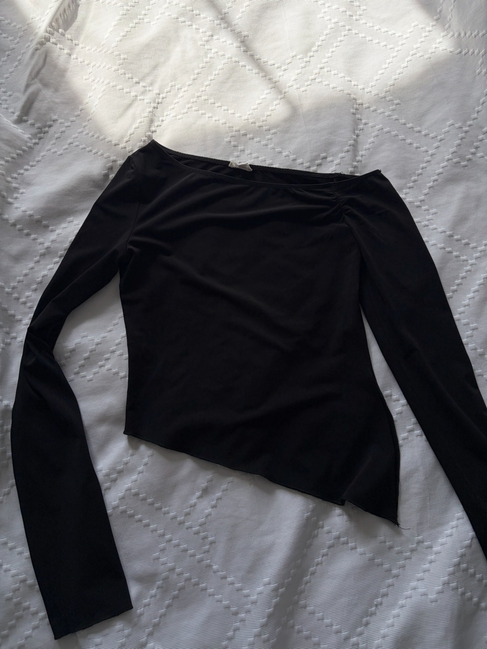 Garage Black Long Sleeve Off-Shoulder Top with Subtle Ruche